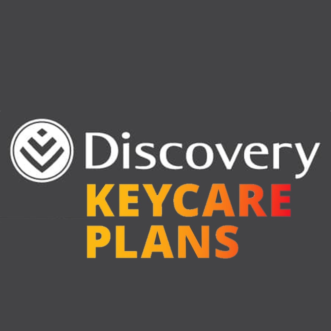 Logo of Discovery KeyCare Plans, featuring a black background with the Discovery emblem and "KeyCare Plans" in orange and white text.