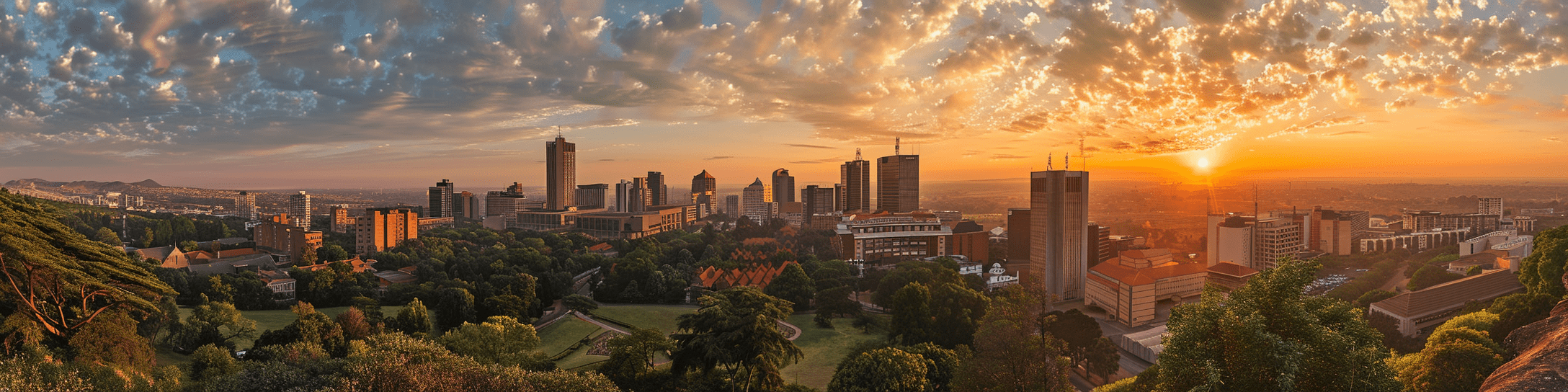 Sunset over Pretoria with panoramic view of the city skyline and lush greenery